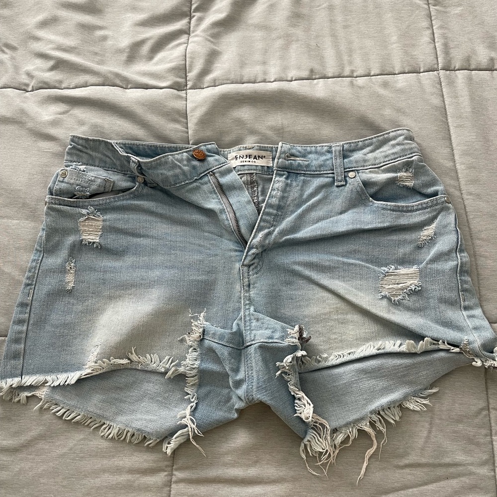 Women's Light Blue Distressed Denim Shorts